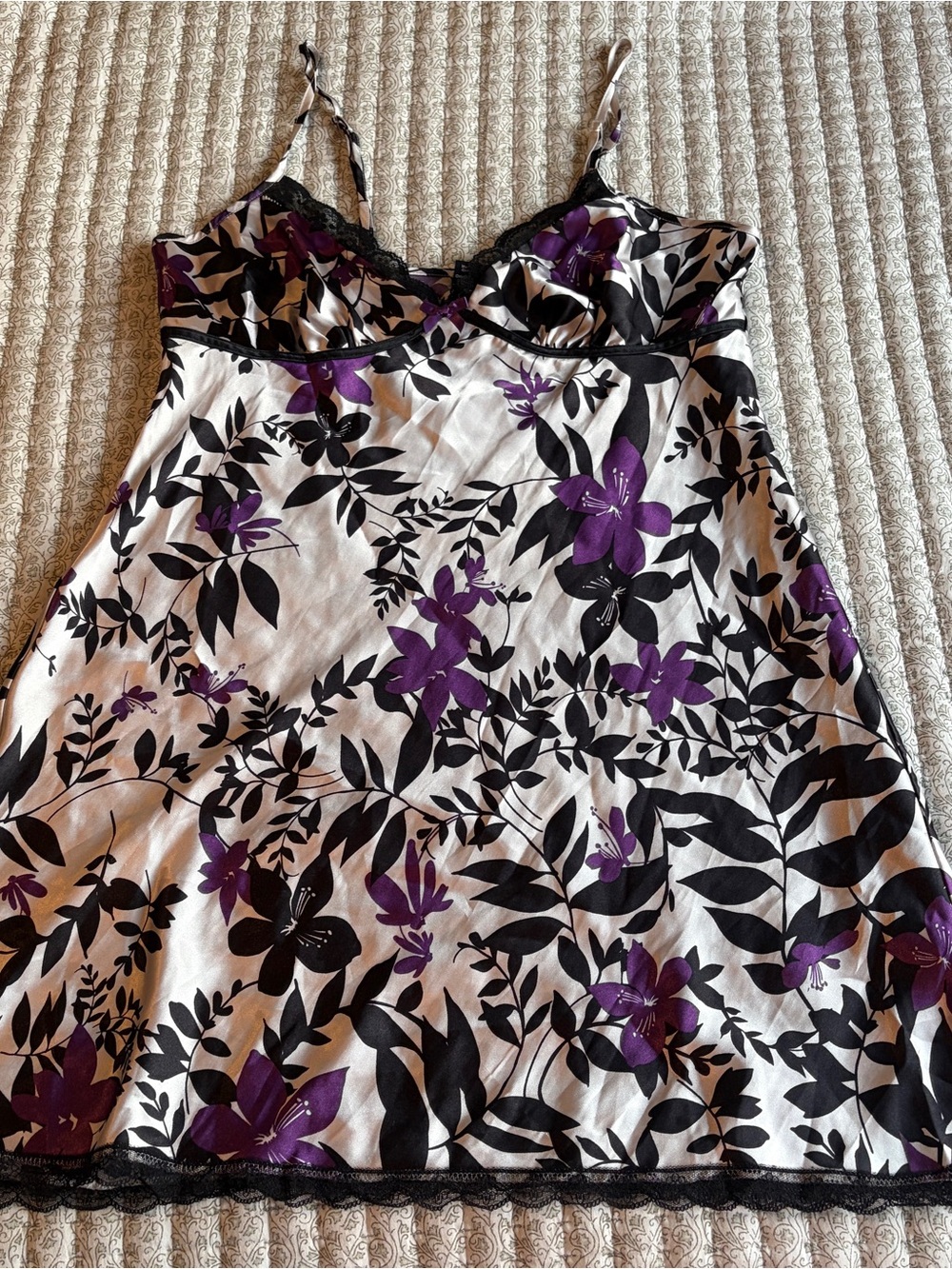 Apt. 9 White Slip Dress with Black & Purple Floral Print